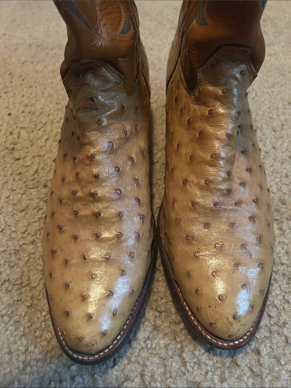 Justin Boots Tan Ostrich Toe Western Boots